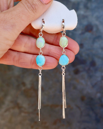 Turquoise & Opal Sparkling Snake Chain Long Earring in Sterling Silver
