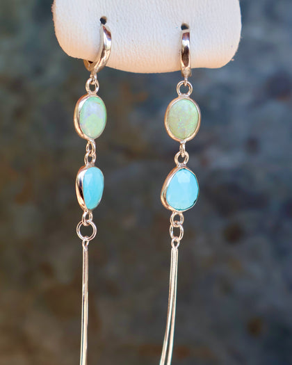 Turquoise & Opal Sparkling Snake Chain Long Earring in Sterling Silver