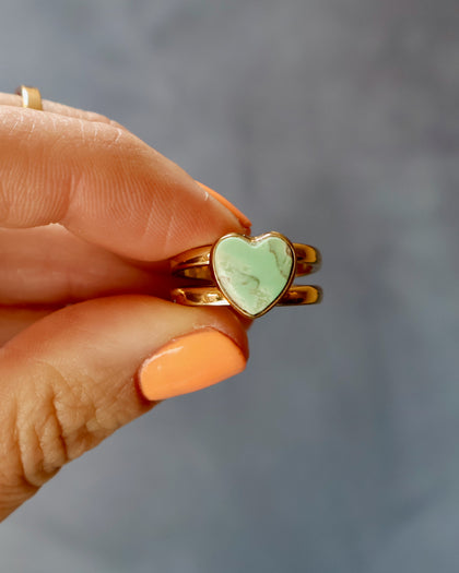 Heart Ring in Gold Alchemia & Varascite Double Band Adjustable Size