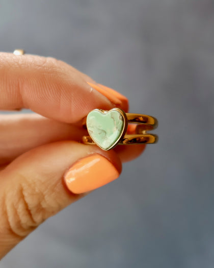 Heart Ring in Gold Alchemia & Varascite Double Band Adjustable Size