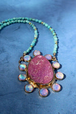 Desert Bloom Necklace Cobalto Calcite & Aurora Opal with Campitos Turquoise