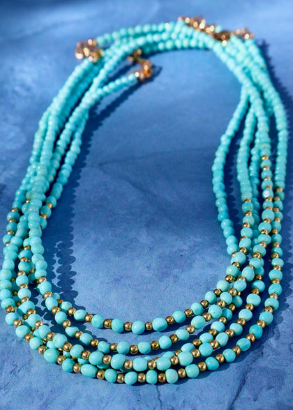 Sky Blue Campitos Turquoise & Gold Fill Beaded Necklace
