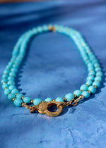 Diamond Clasp 5mm Sky Blue Campitos Turquoise & Gold Fill Beaded Necklace