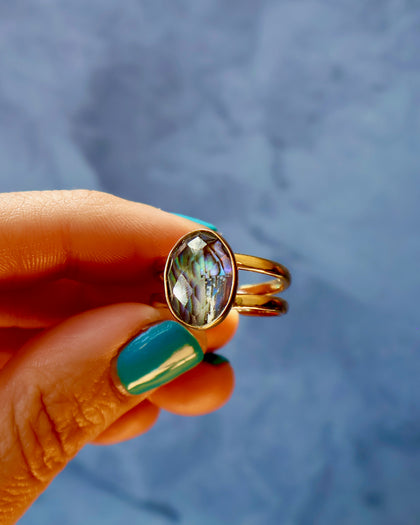Abalone Crystal Doublet Double Band Adjustable Ring