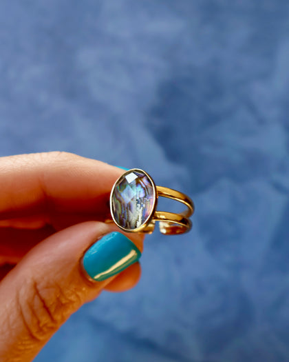 Abalone Crystal Doublet Double Band Adjustable Ring