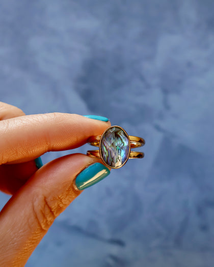 Abalone Crystal Doublet Double Band Adjustable Ring