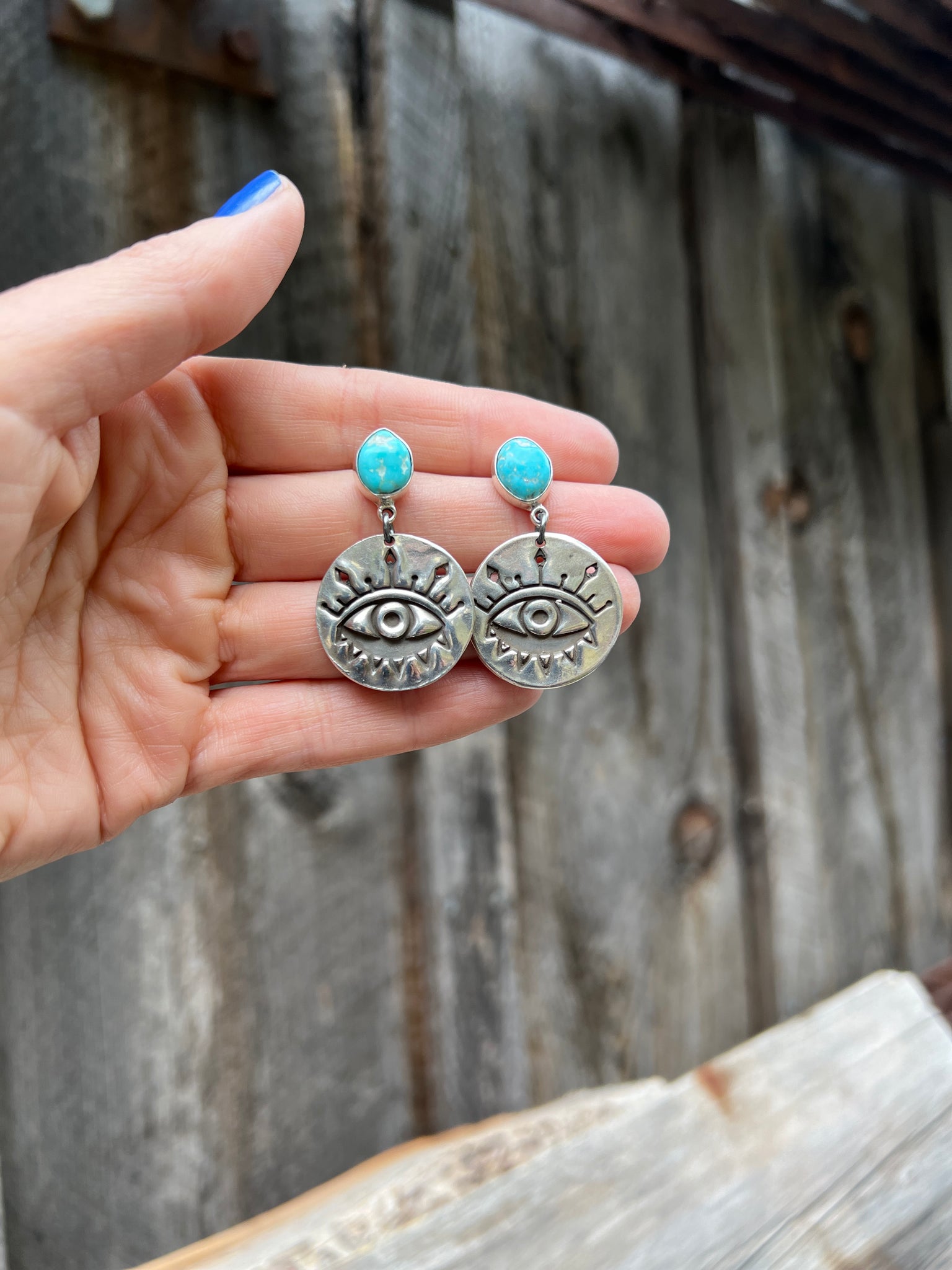 Blue Ridge Turquoise & Sterling Silver Evil Eye Earring