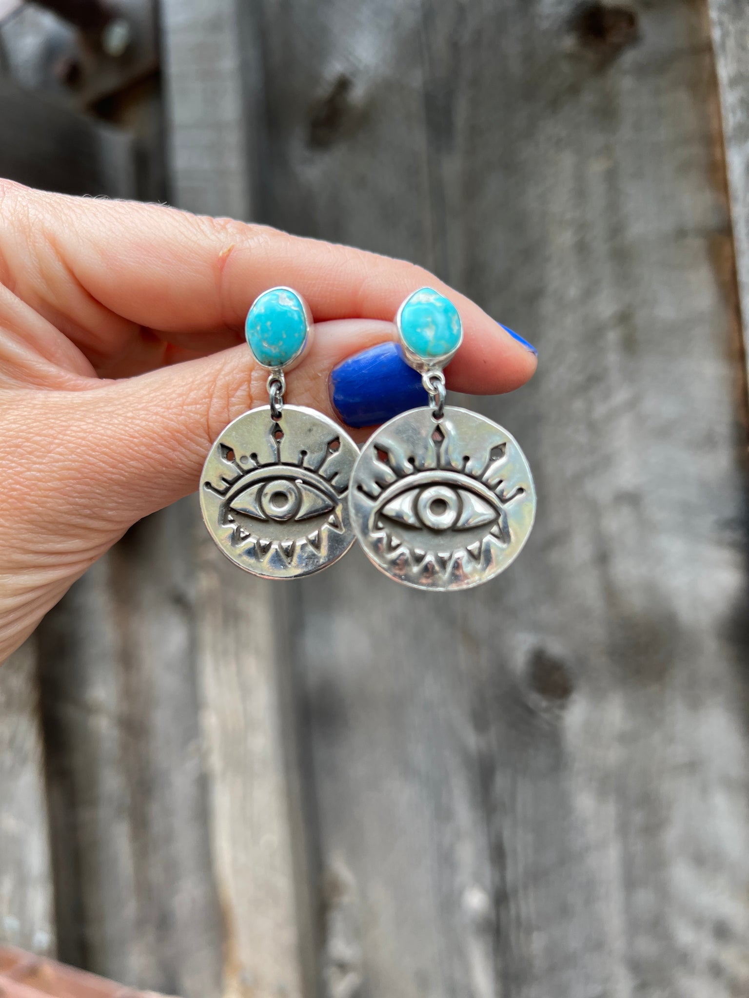 Blue Ridge Turquoise & Sterling Silver Evil Eye Earring