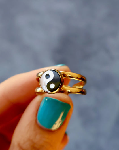 YinYang Mother of Pearl Double Band Adjustable Ring