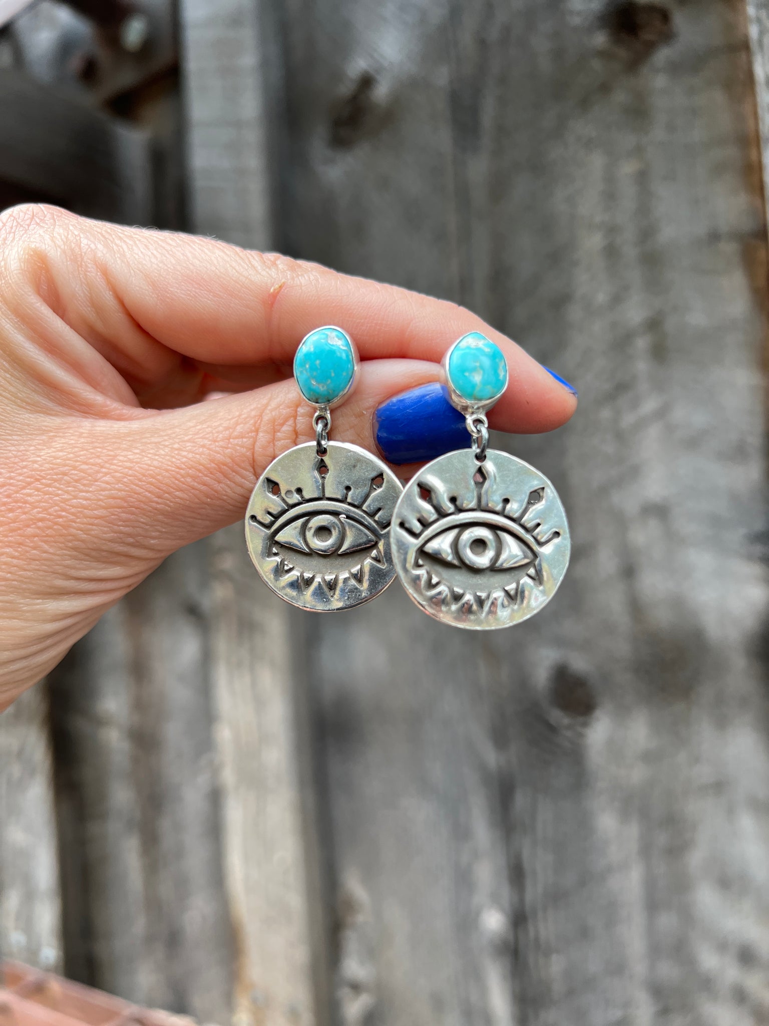 Blue Ridge Turquoise & Sterling Silver Evil Eye Earring