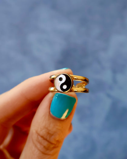 YinYang Mother of Pearl Double Band Adjustable Ring