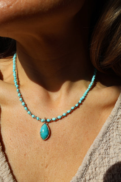 Sky Blue Campitos Turquoise & Gold Fill Beaded Necklace