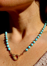 Diamond Clasp 5mm Sky Blue Campitos Turquoise & Gold Fill Beaded Necklace