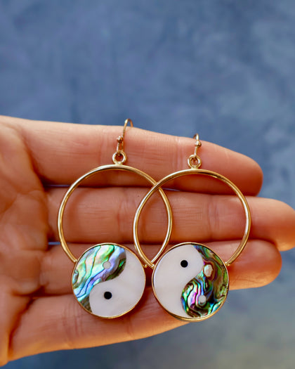 YinYang Mother of Pearl Hoop Earring in Gold Alchemia