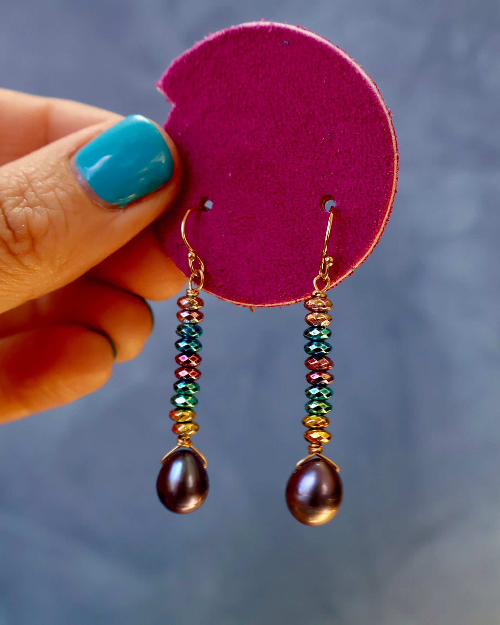 Rainbow Hematite & Pearl Earring with Gold Fill Ear Wires F25