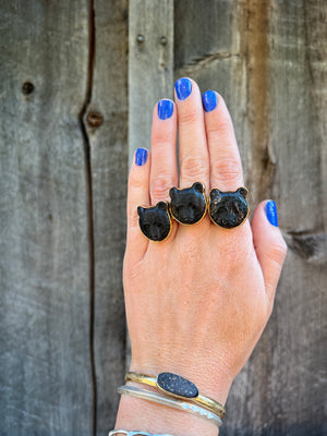 Black Onyx Bear Ring in Gold Alchemia