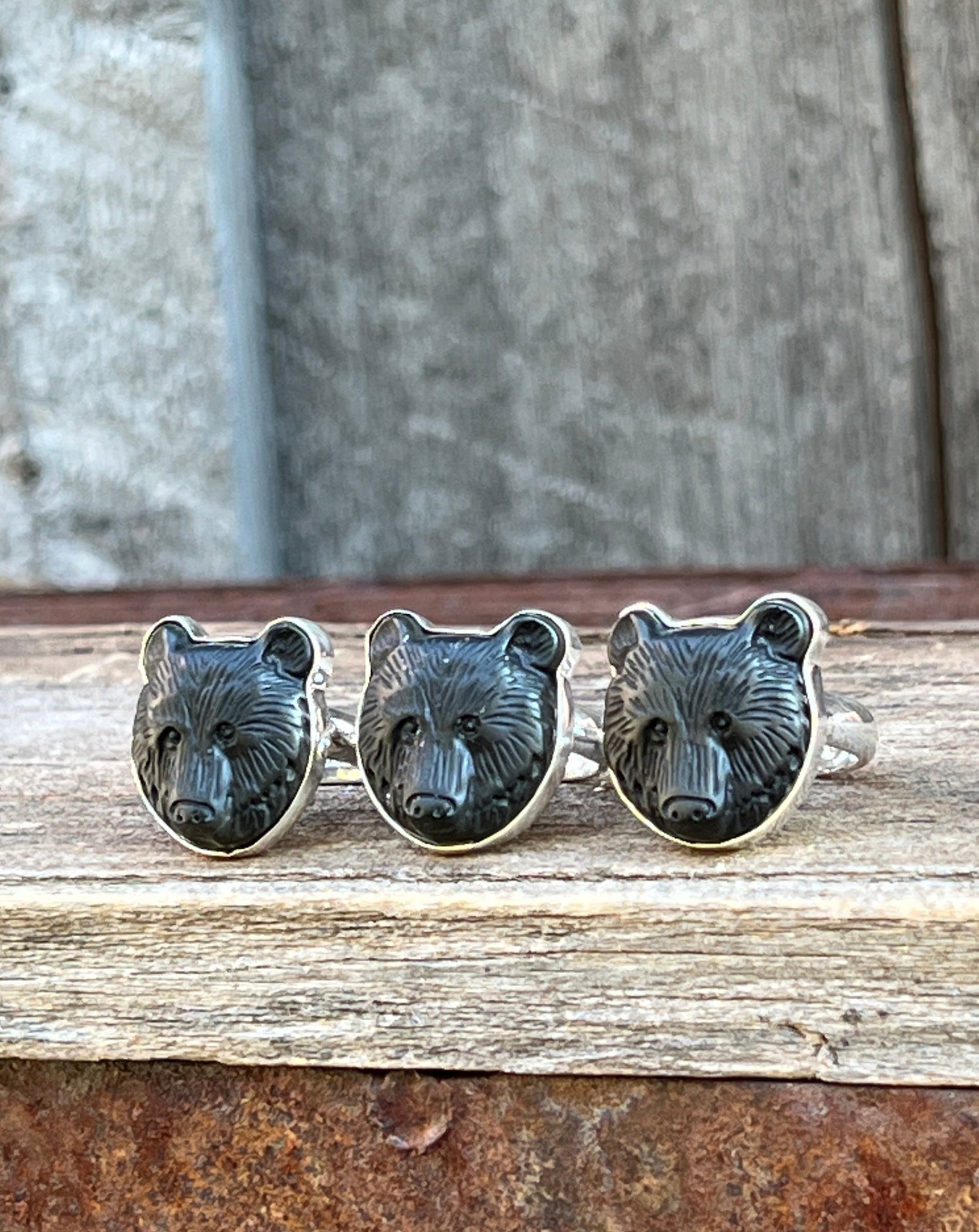 Black Onyx Bear Ring in Sterling Silver