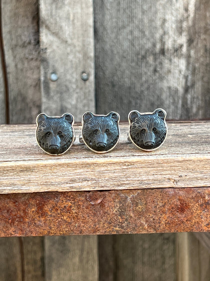 Black Onyx Bear Ring in Sterling Silver