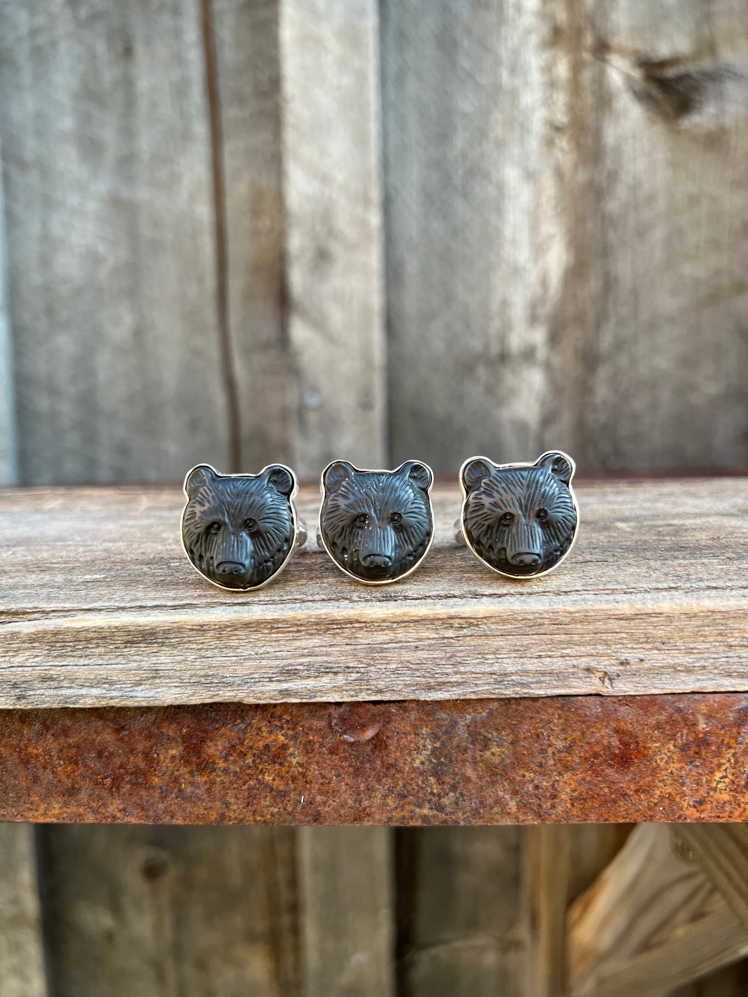 Black Onyx Bear Ring in Sterling Silver