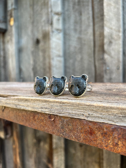 Black Onyx Bear Ring in Sterling Silver