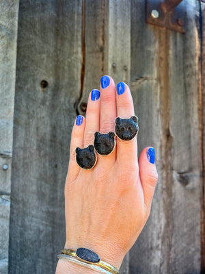 Black Onyx Bear Ring in Sterling Silver