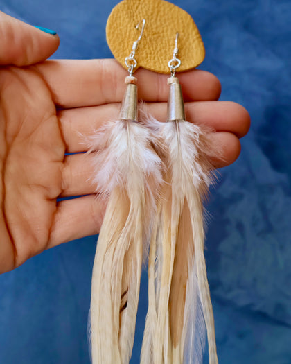 Long White Feather Earrings