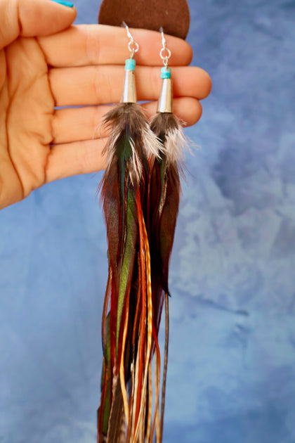 Long Brown Feather Earrings