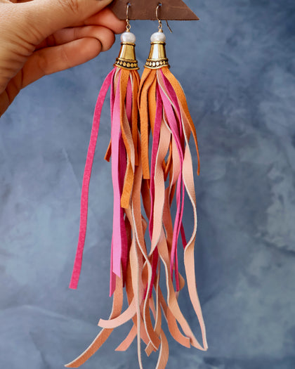 Pink & Orange Leather Earrings