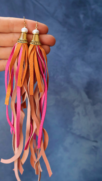 Pink & Orange Leather Earrings