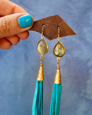Teal Leather Labradorite Earrings F45