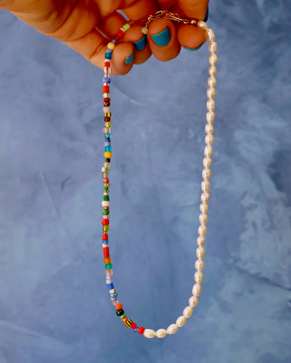 Colorblock Necklace Millefiori & Pearls Small