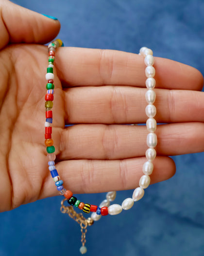 Colorblock Necklace Millefiori & Pearls Small