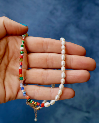 Colorblock Necklace Millefiori & Pearls Small