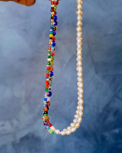 Colorblock Necklace Millefiori & Pearls Large
