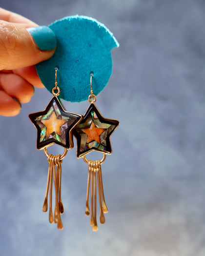 Mother of Pearl and Abalone Star Firework Earring with Fringe