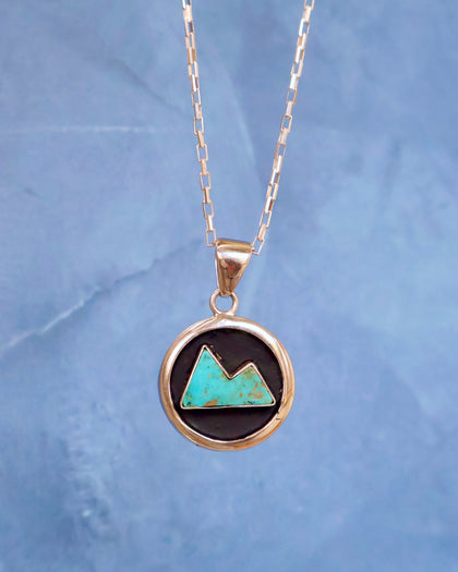 Campitos Turquoise Mountain Shadow Box Pendant on Sterling Silver Chain