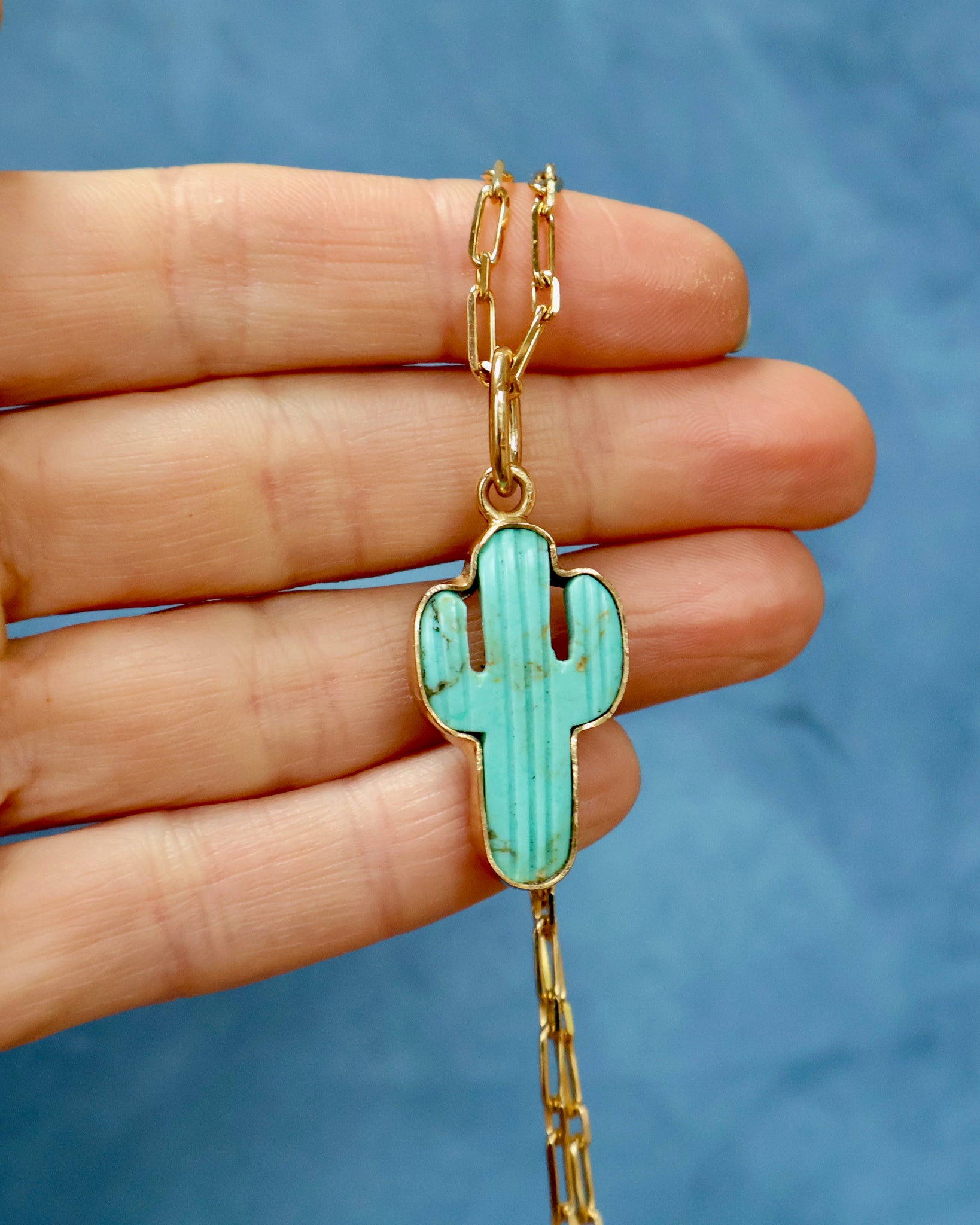 Campitos Turquoise Cactus on Gold Fill Chain F61