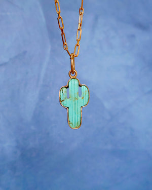 Campitos Turquoise Cactus on Gold Fill Chain F61