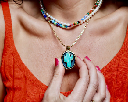 Colorblock Necklace Millefiori & Pearls Large