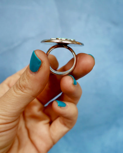 Campitos Turquoise Cactus Shadowbox Ring Sterling Silver (Large Cactus)