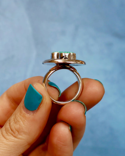 Campitos Turquoise Cactus Shadowbox Sterling Silver Ring (small cactus)