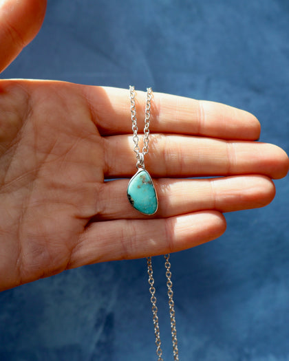 Dainty Turquoise Necklace on Sterling Silver Chain