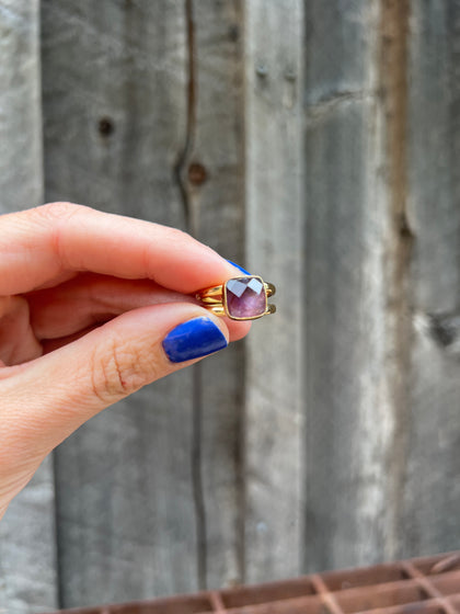 Cushion Cut Amethyst Double Band Adjustable Ring- Gold Alchemia