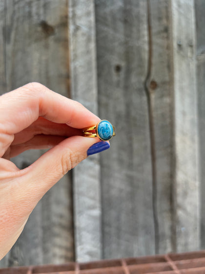 Deep Blue Kyanite Double Band Adjustable Ring- Gold Alchemia