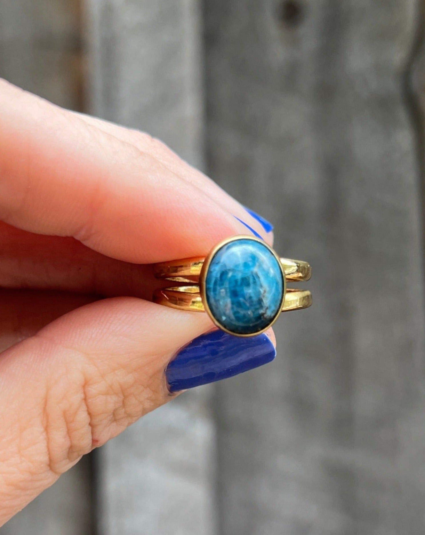 Deep Blue Kyanite Double Band Adjustable Ring- Gold Alchemia #81