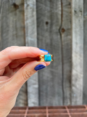 Turquoise Square double band ring in gold alchemia- adjustable