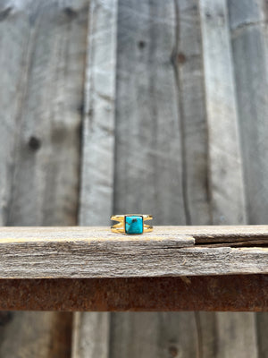 Turquoise Square double band ring in gold alchemia- adjustable