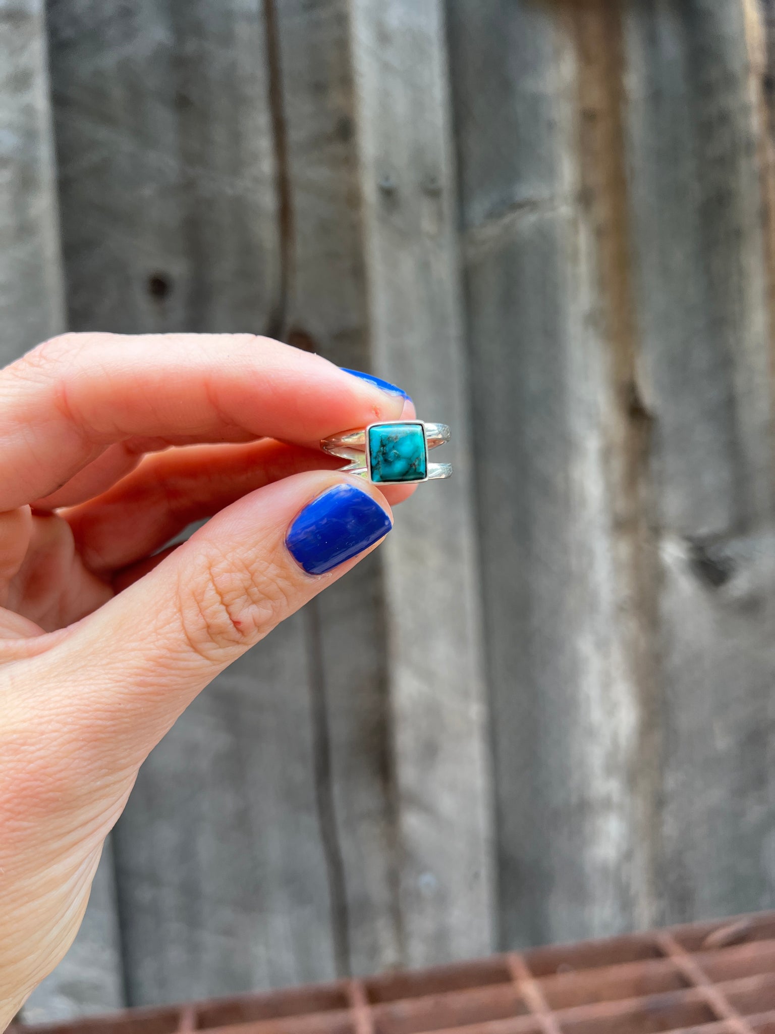 Turquoise Square double band ring in gold alchemia- adjustable