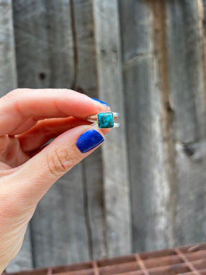 Turquoise Square double band ring in gold alchemia- adjustable