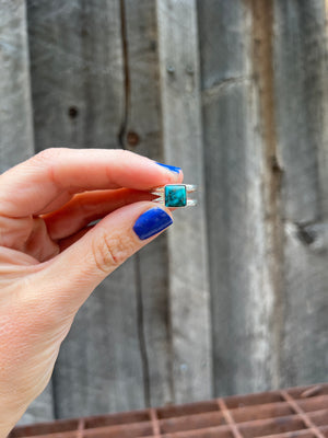 Turquoise Square Double Band Ring in Sterling Silver- Adjustable